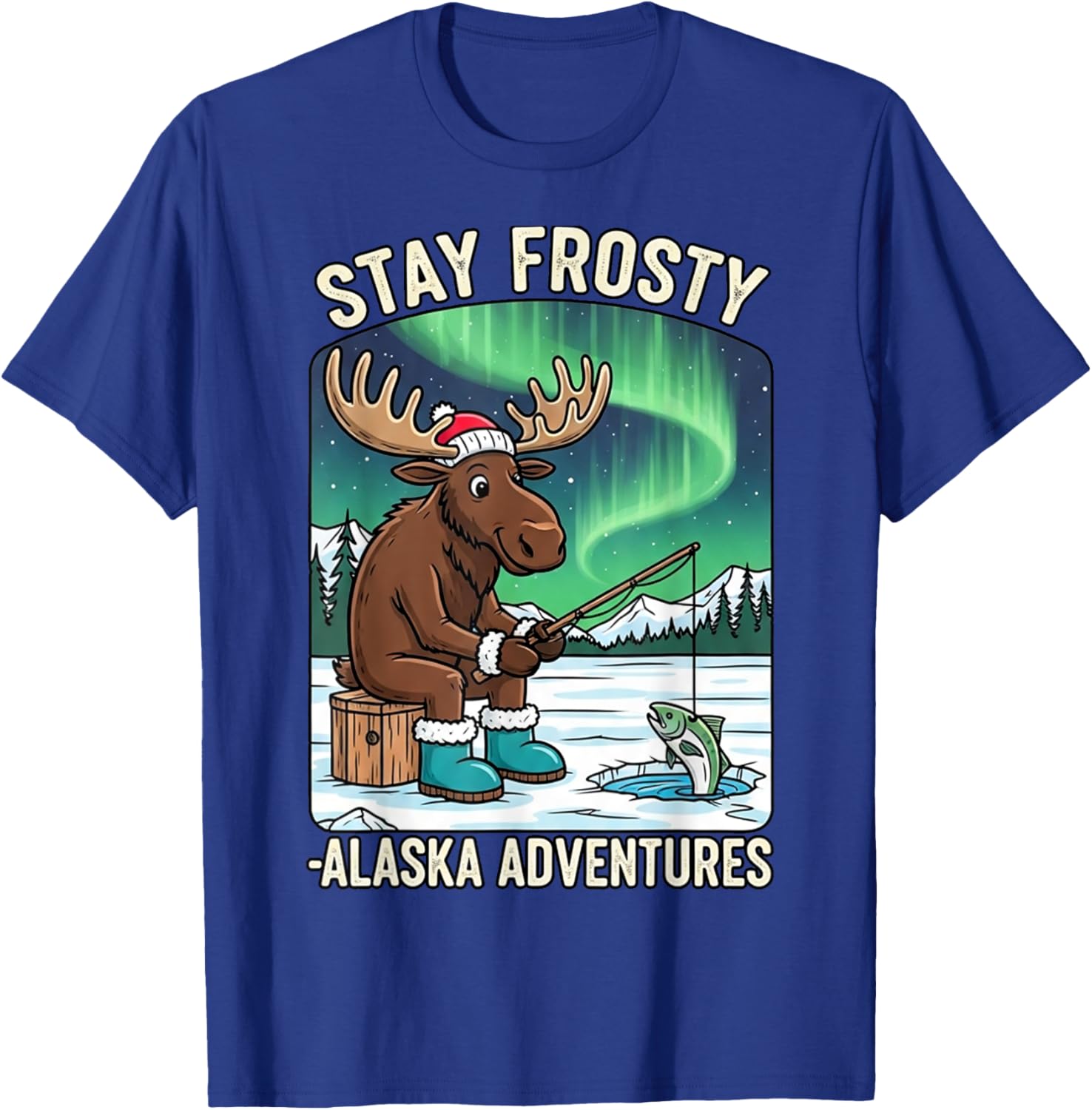 Stay Cold Frosty Moose Ice Fishing T-Shirt for Alaska Winter Adventures - 21