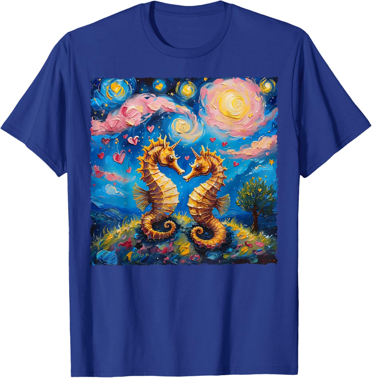 Seahorse Van Gogh Starry Night Couples T-Shirt for Valentine's Day Gift - 17