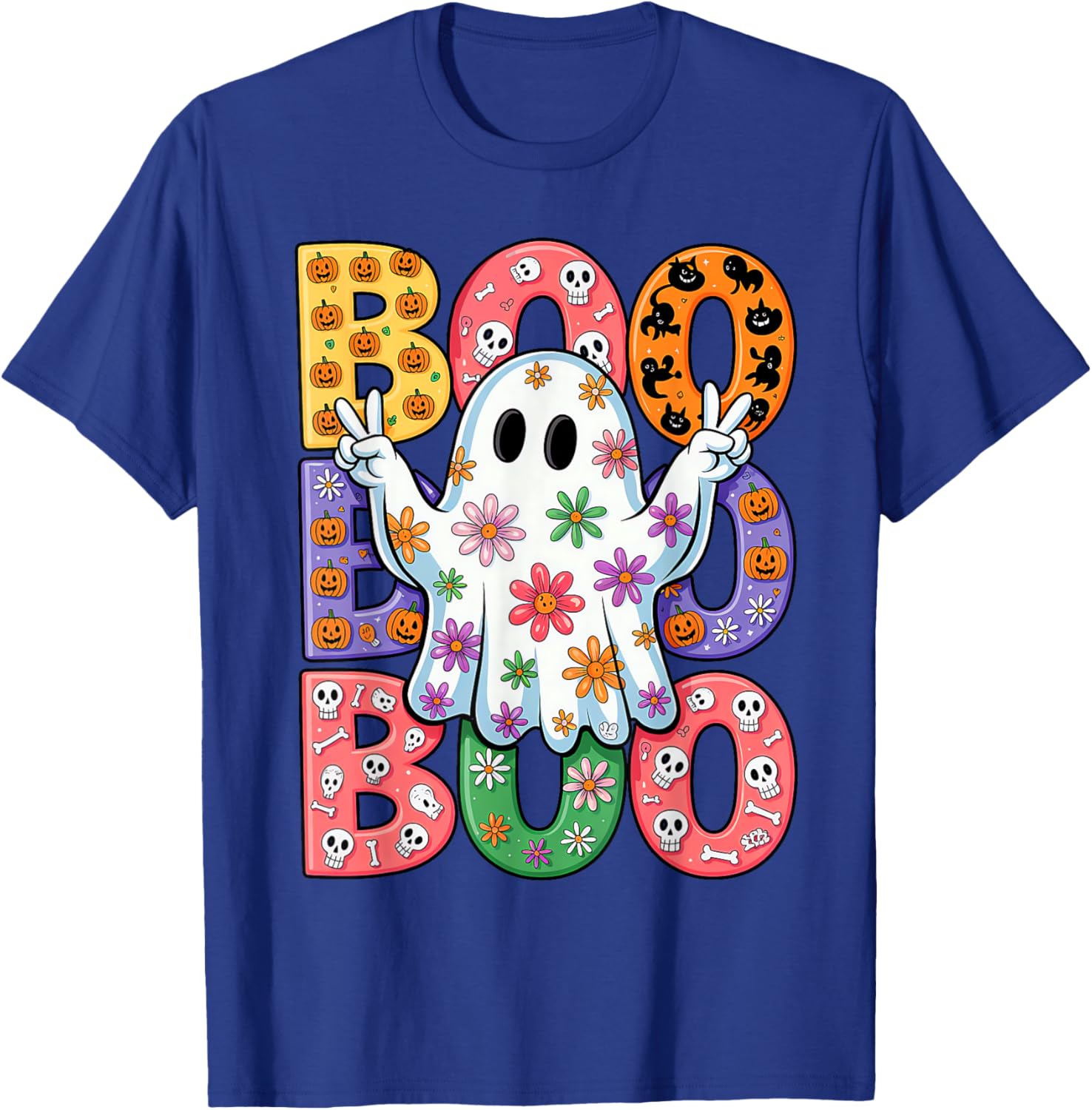 Cute Ghost Floral Halloween T-Shirt for Kids - Spooky Season Fun - 16