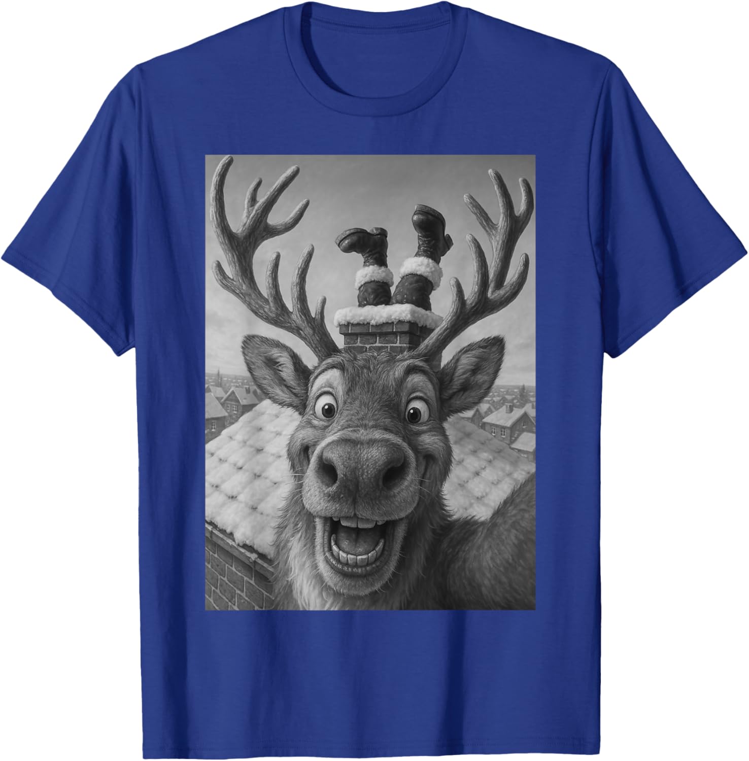 Funny Reindeer Selfie Santa Christmas T-Shirt for Kids and Adults - 13
