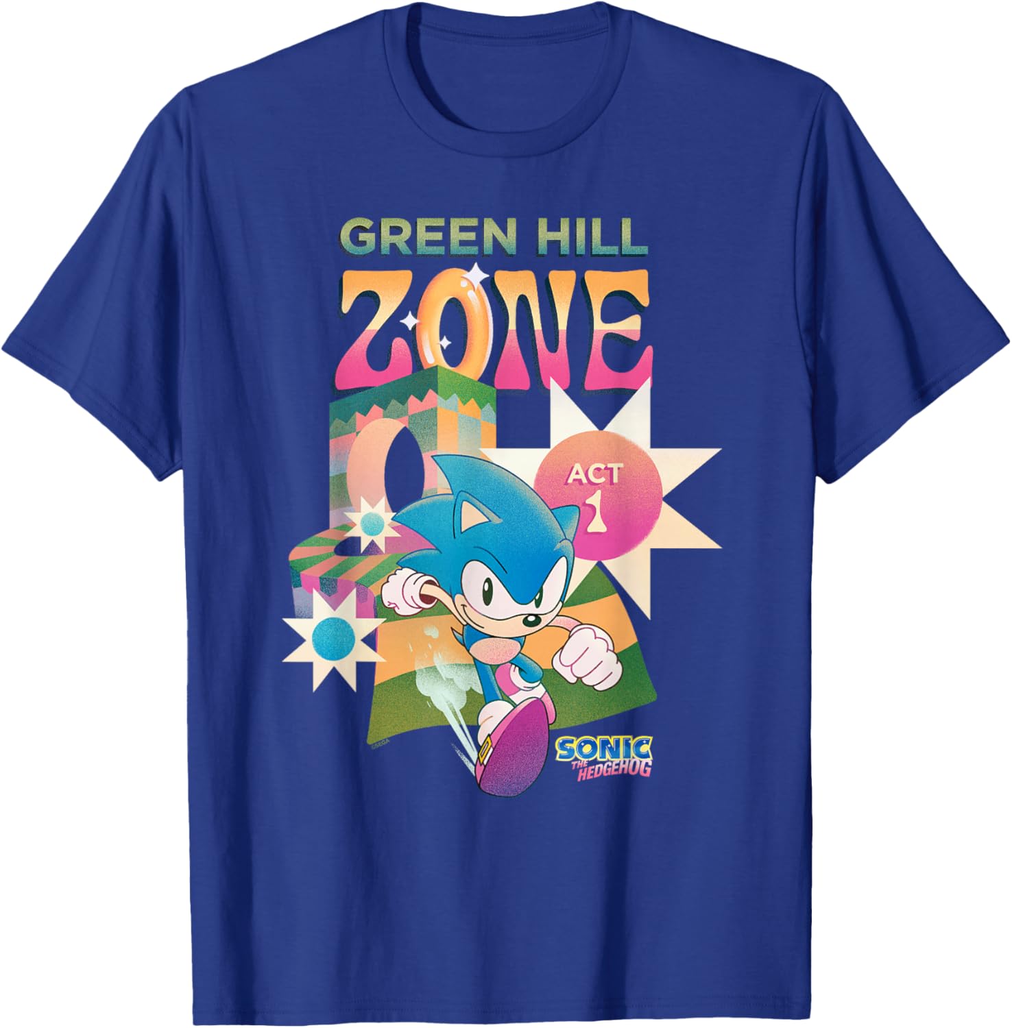 Sonic The Hedgehog Green Hill Zone Act 1 Retro Logo T-Shirt for Gamers - 2