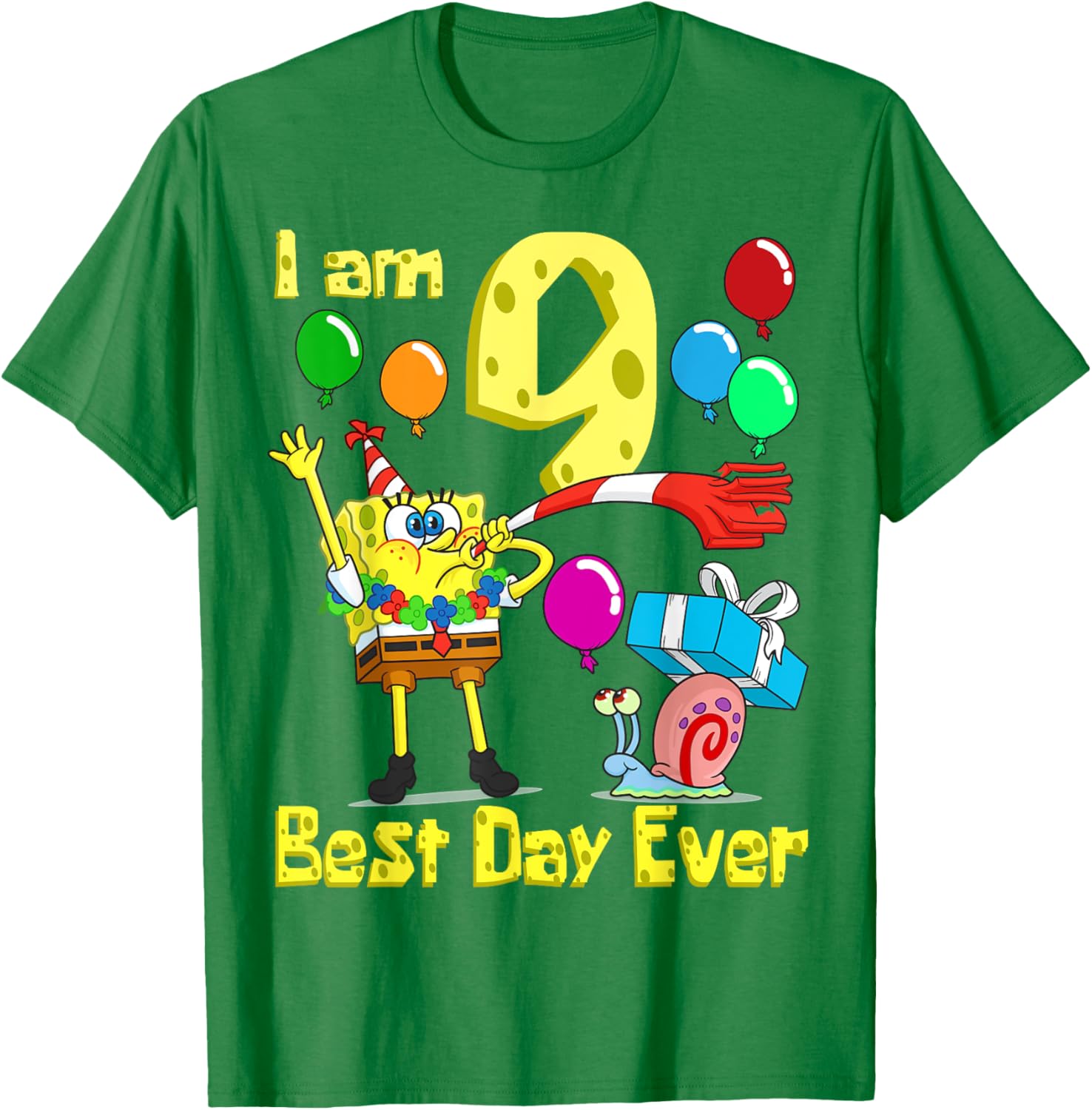 SpongeBob I Am 9 Years Old Birthday Party T-Shirt for Kids Fun Gift - 16