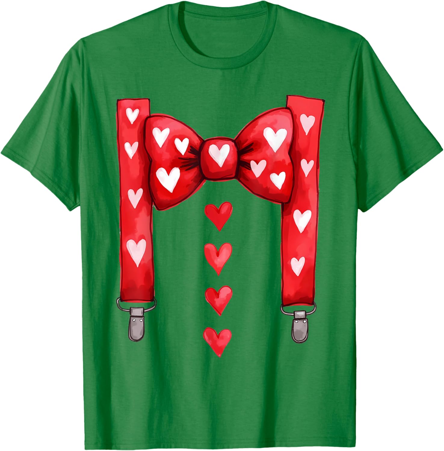 Red Hearts Bow Tie Suspenders T-Shirt for Toddler Boys Valentine's Day - 21