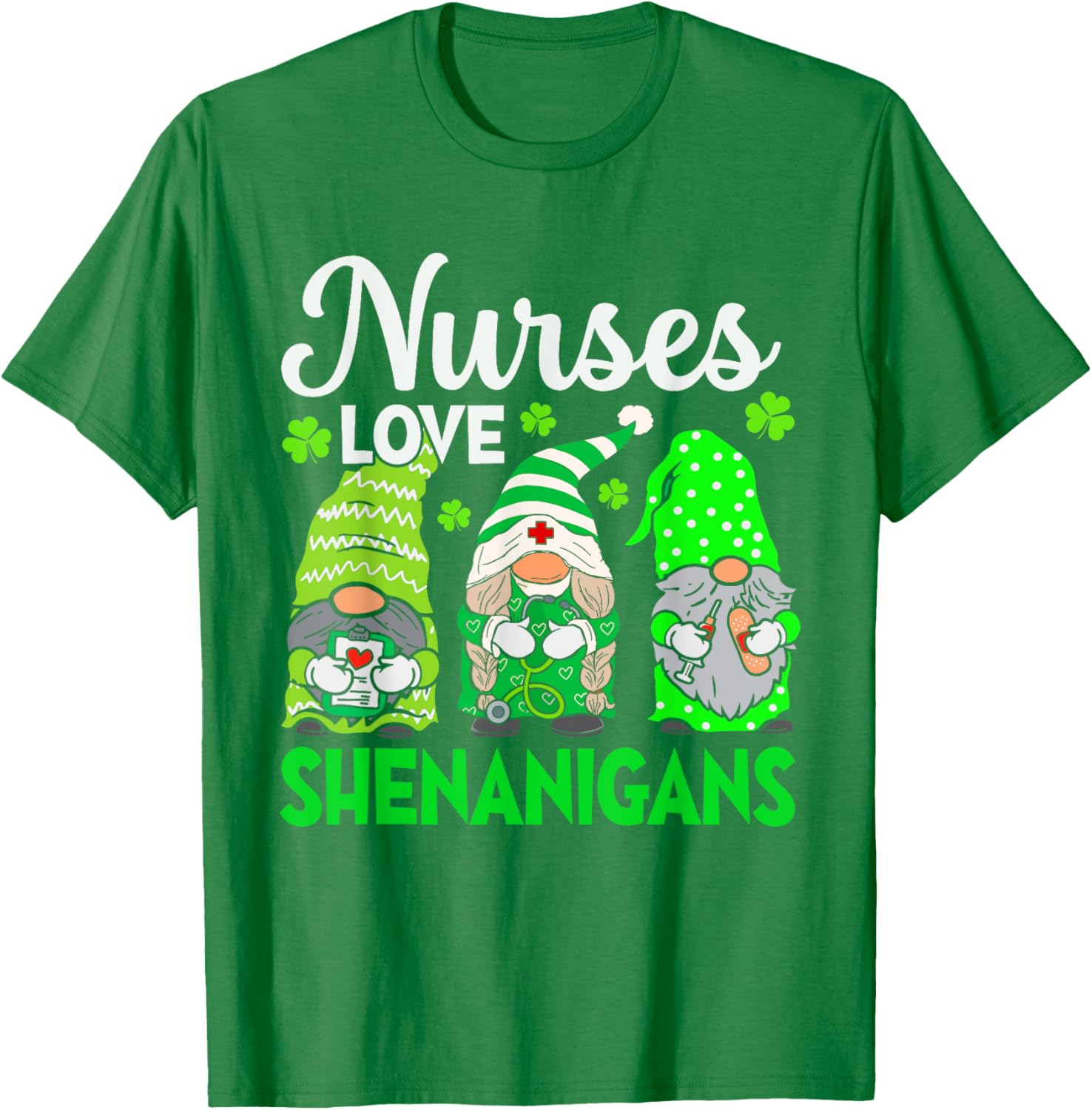 St Patricks Day Gnomes Nurses Love Shenanigans Scrub Top for Women - 2