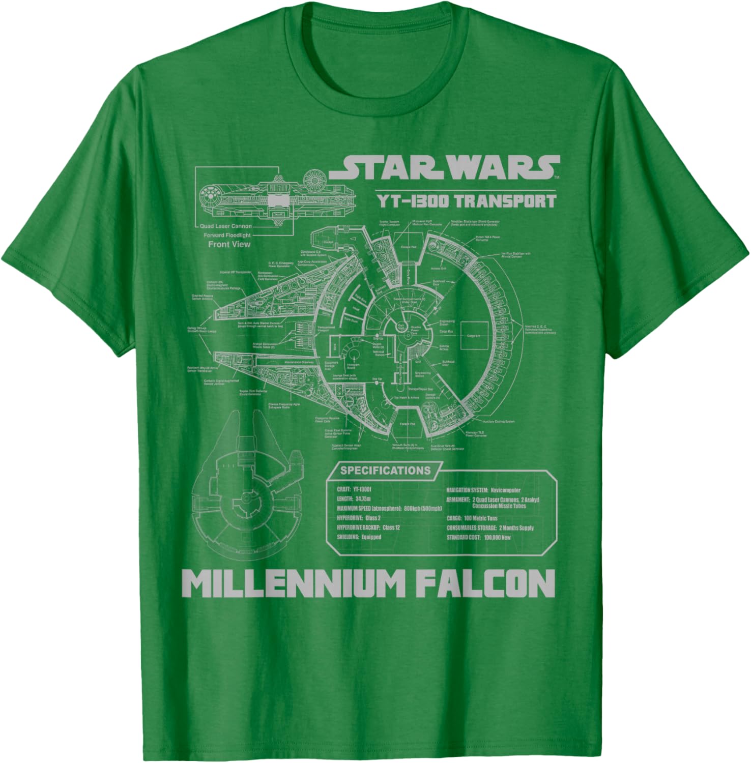Star Wars Millennium Falcon Grey Schematics Graphic T-Shirt for Fans - 4