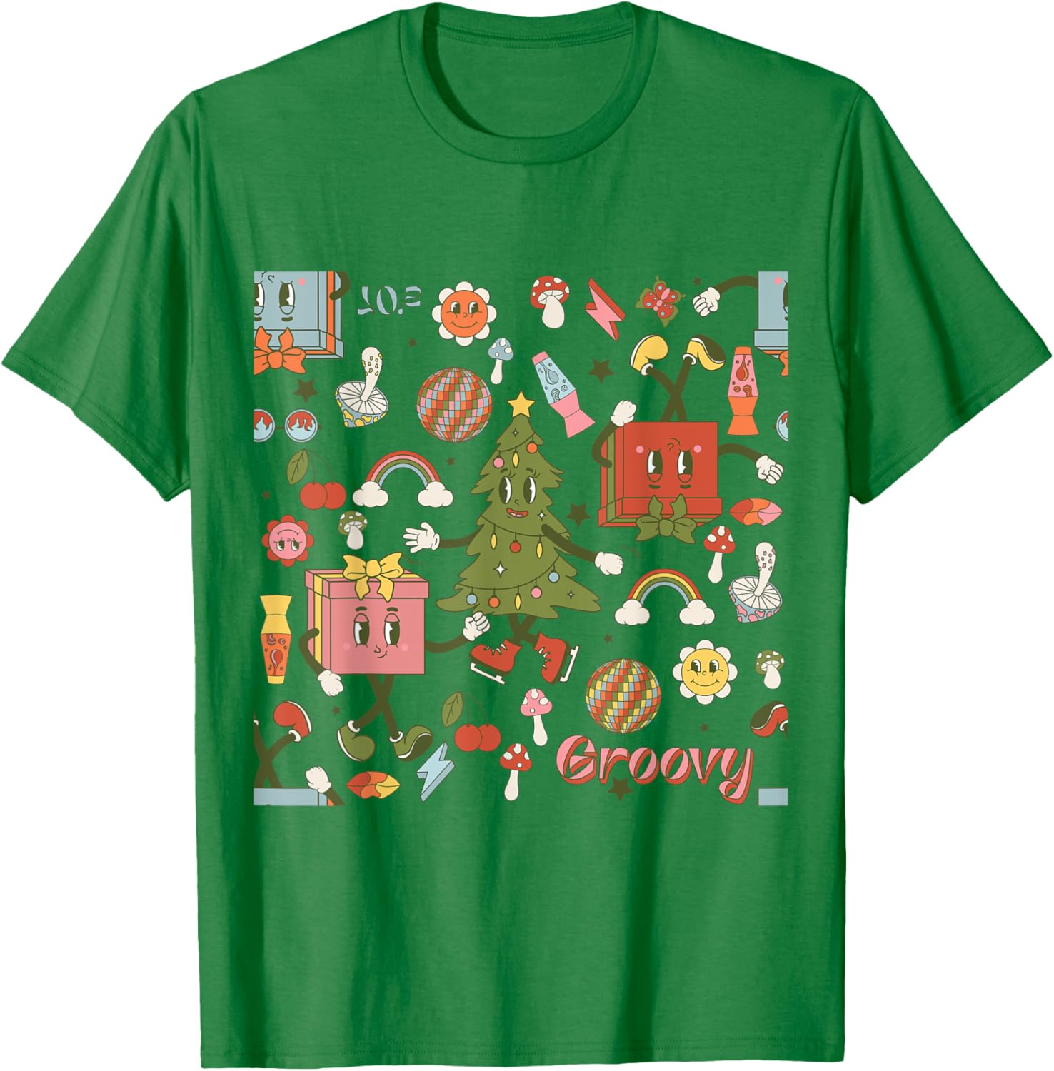 Retro 1970s Disco Christmas Tree Ugly Xmas T-Shirt for Fun Holiday Style - 7