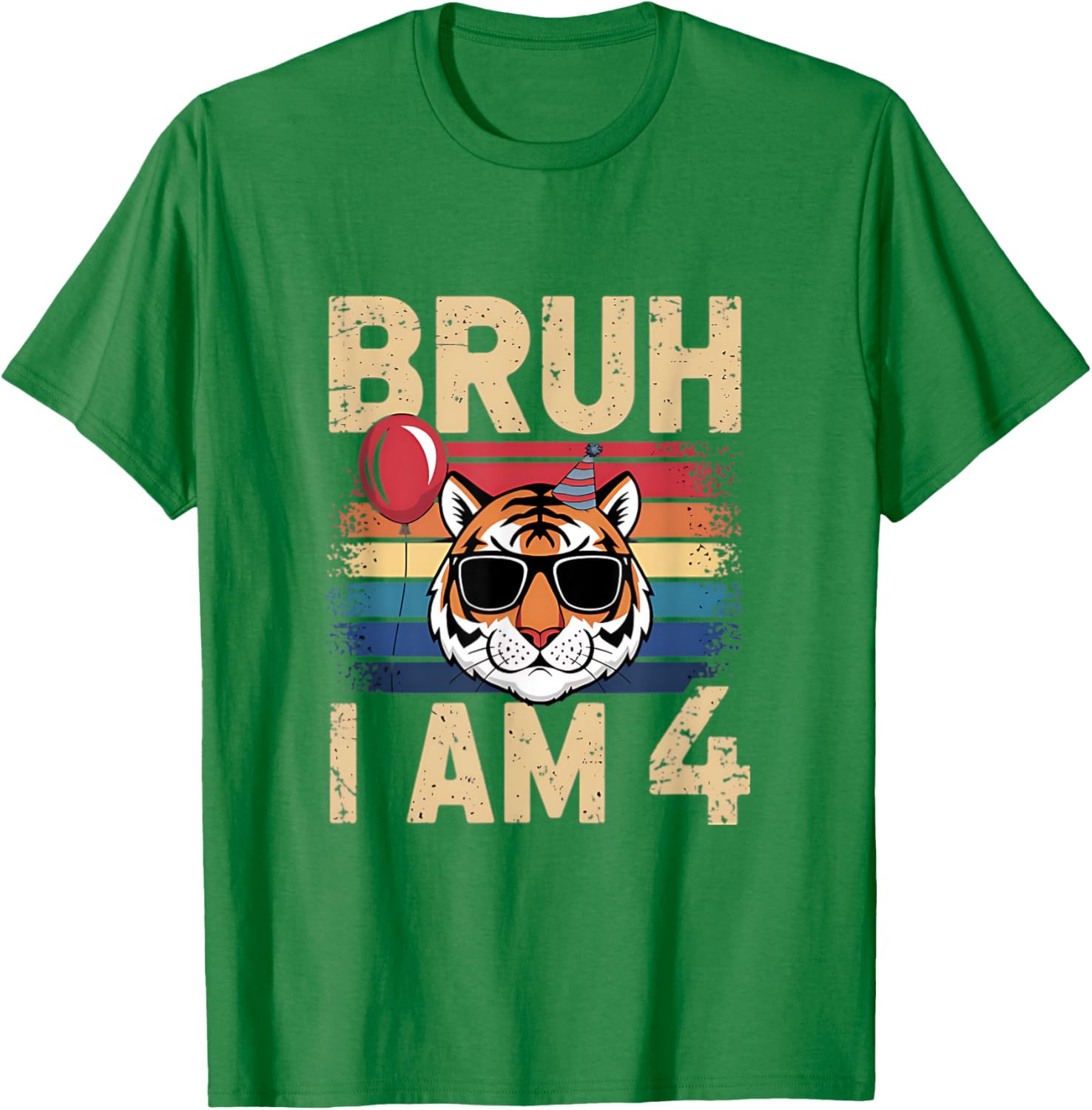 Retro Sunset Tiger Kids T-Shirt for 4th Birthday Celebration - 6