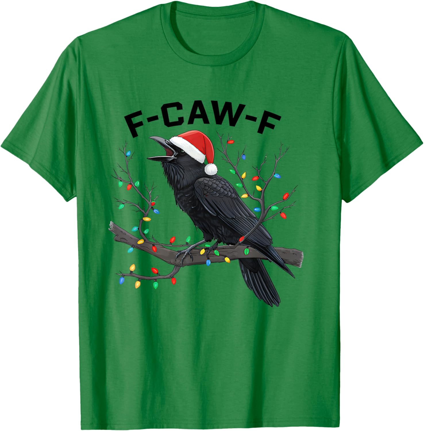 Funny Retro Black Crow F-Caw-F Santa Hat T-Shirt for Christmas Fun - 14