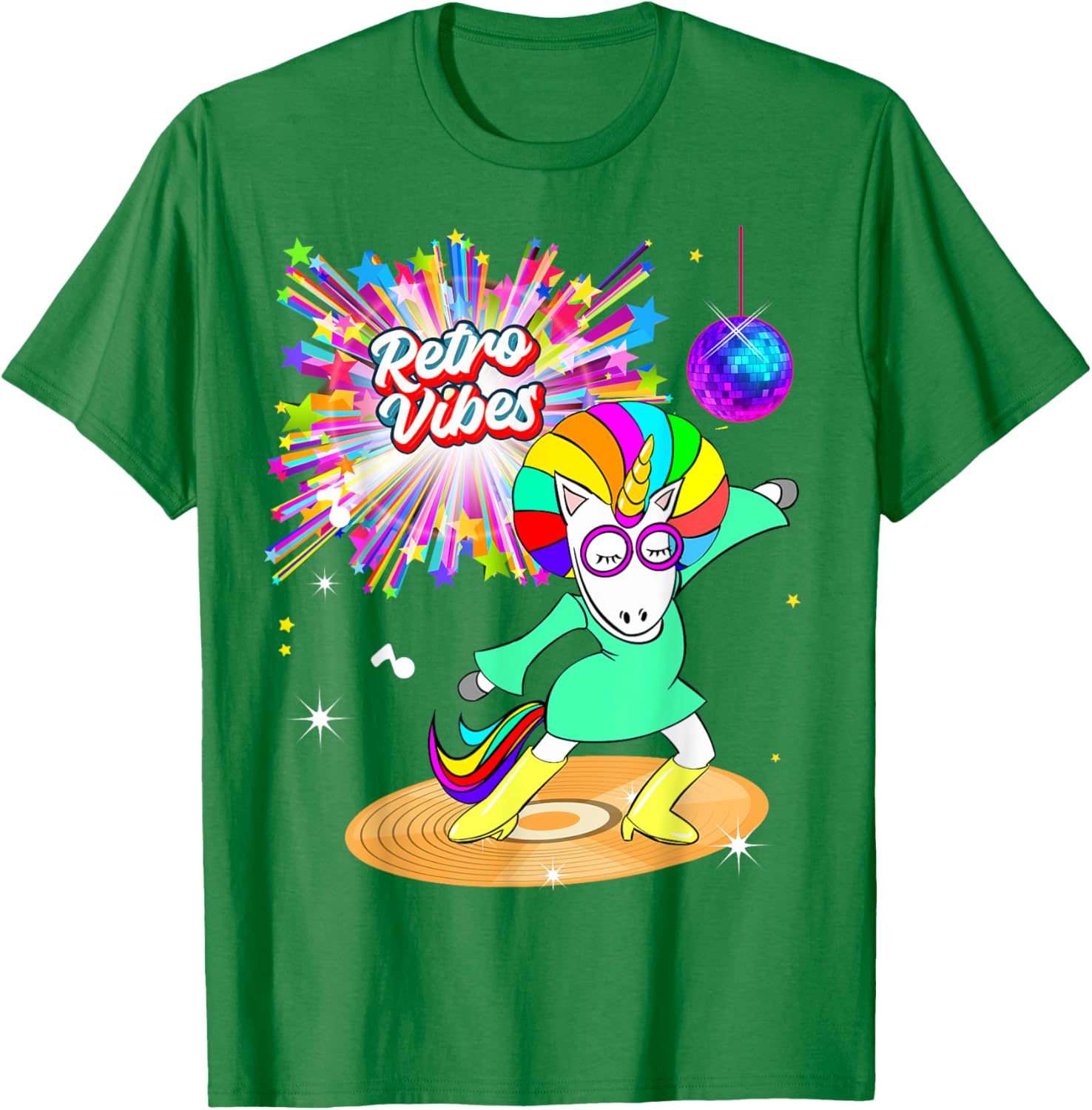Retro Vibes Unicorn Dancing on Vinyl T-Shirt for Moms and Wives - 2