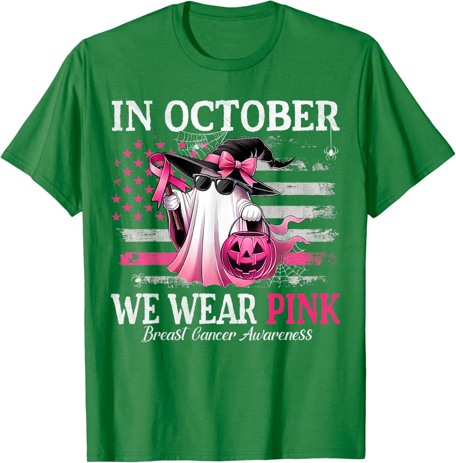 October Breast Cancer Awareness T-Shirt with Pink Ghost Witch Design - 12