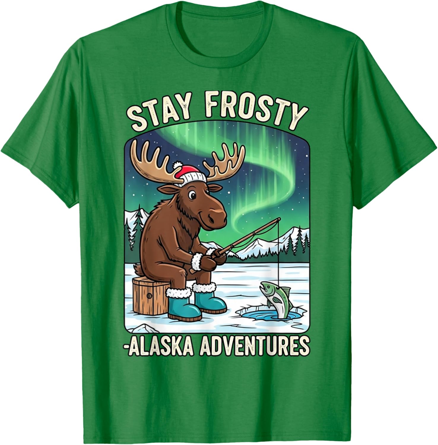 Stay Cold Frosty Moose Ice Fishing T-Shirt for Alaska Winter Adventures - 9