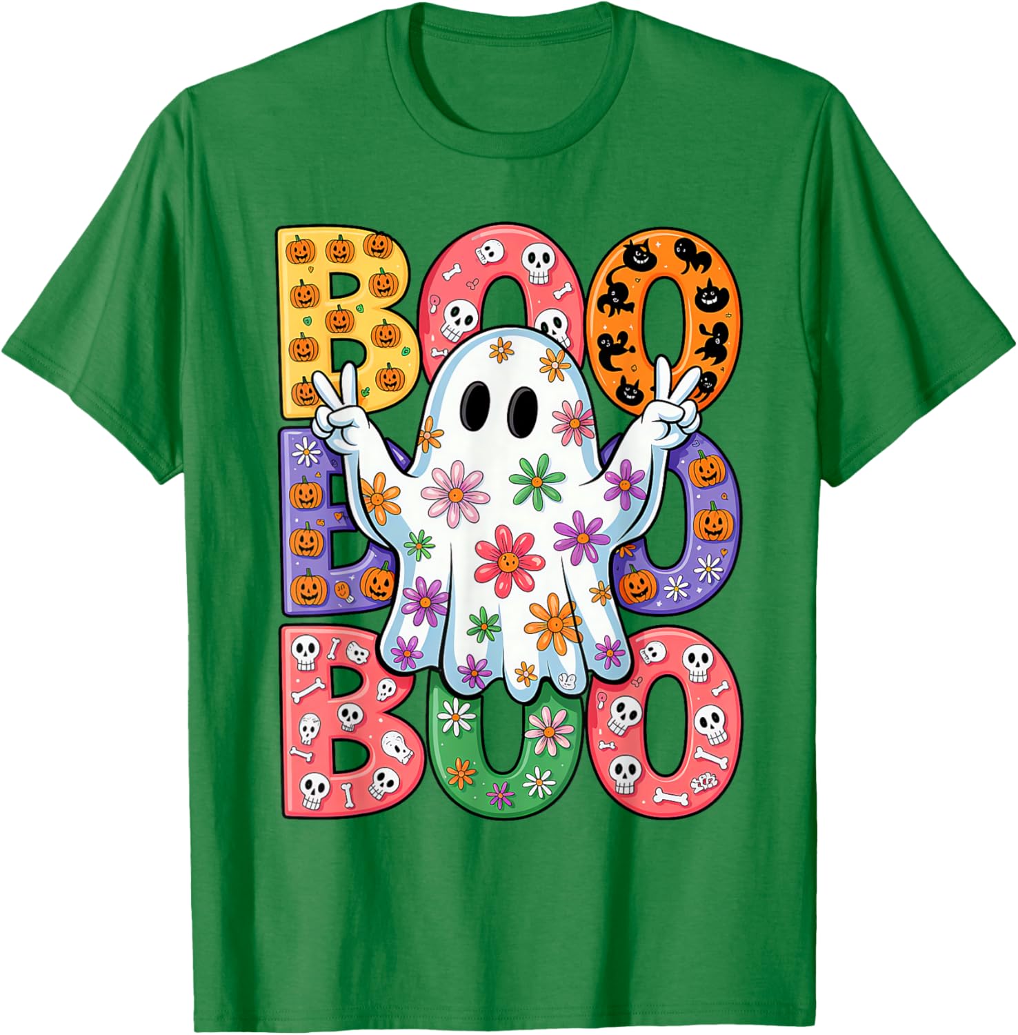 Cute Ghost Floral Halloween T-Shirt for Kids - Spooky Season Fun - 24