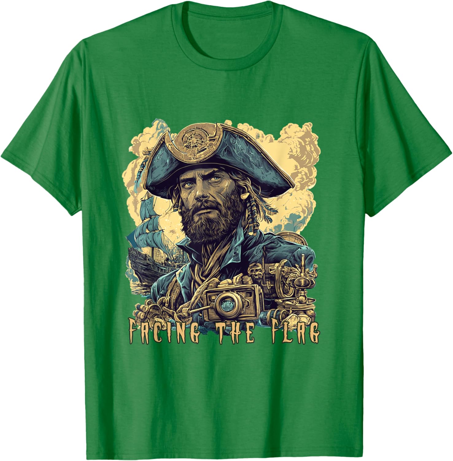 Vintage Jules Verne Sci-Fi T-Shirt Featuring Facing the Flag Design - 11