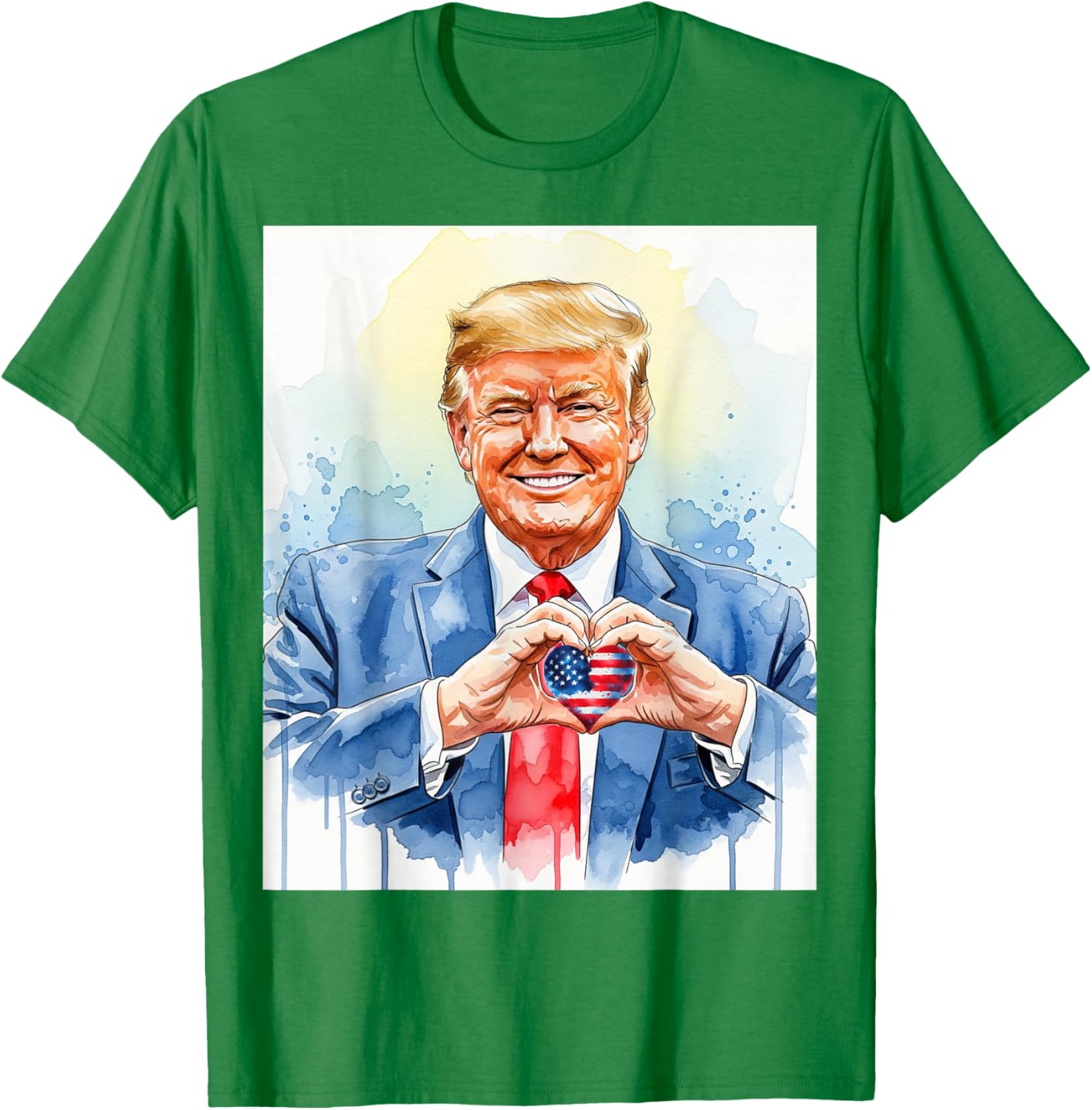Patriotic Watercolor Trump Heart Hands T-Shirt for Proud Americans - 15