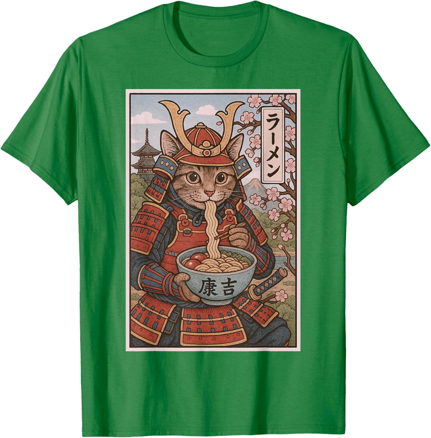 Samurai Cat Ramen Lovers T-Shirt - Cute Japanese Warrior Cat Tee - 22