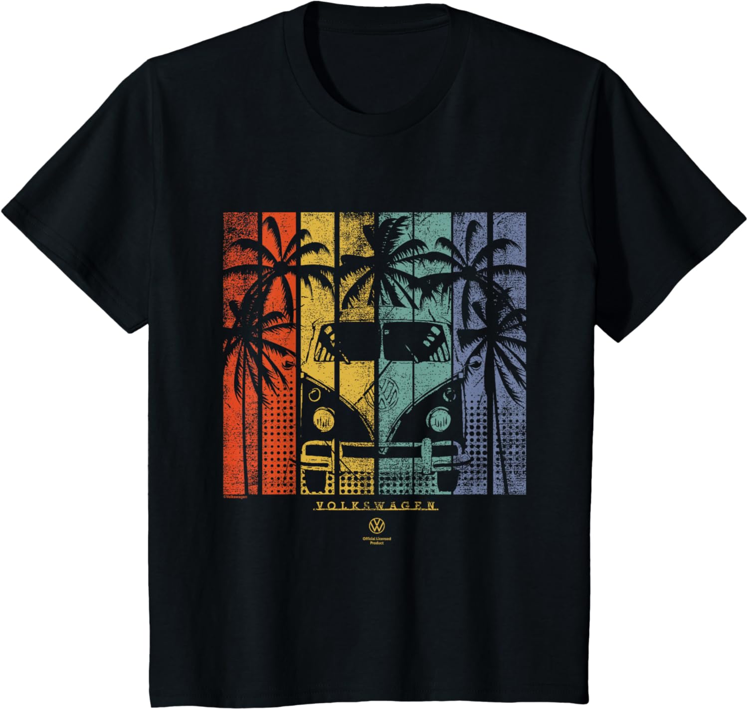 Type 2 T1 Retro Campervan Kids T-Shirt with Beach Palm Tree Design - 1