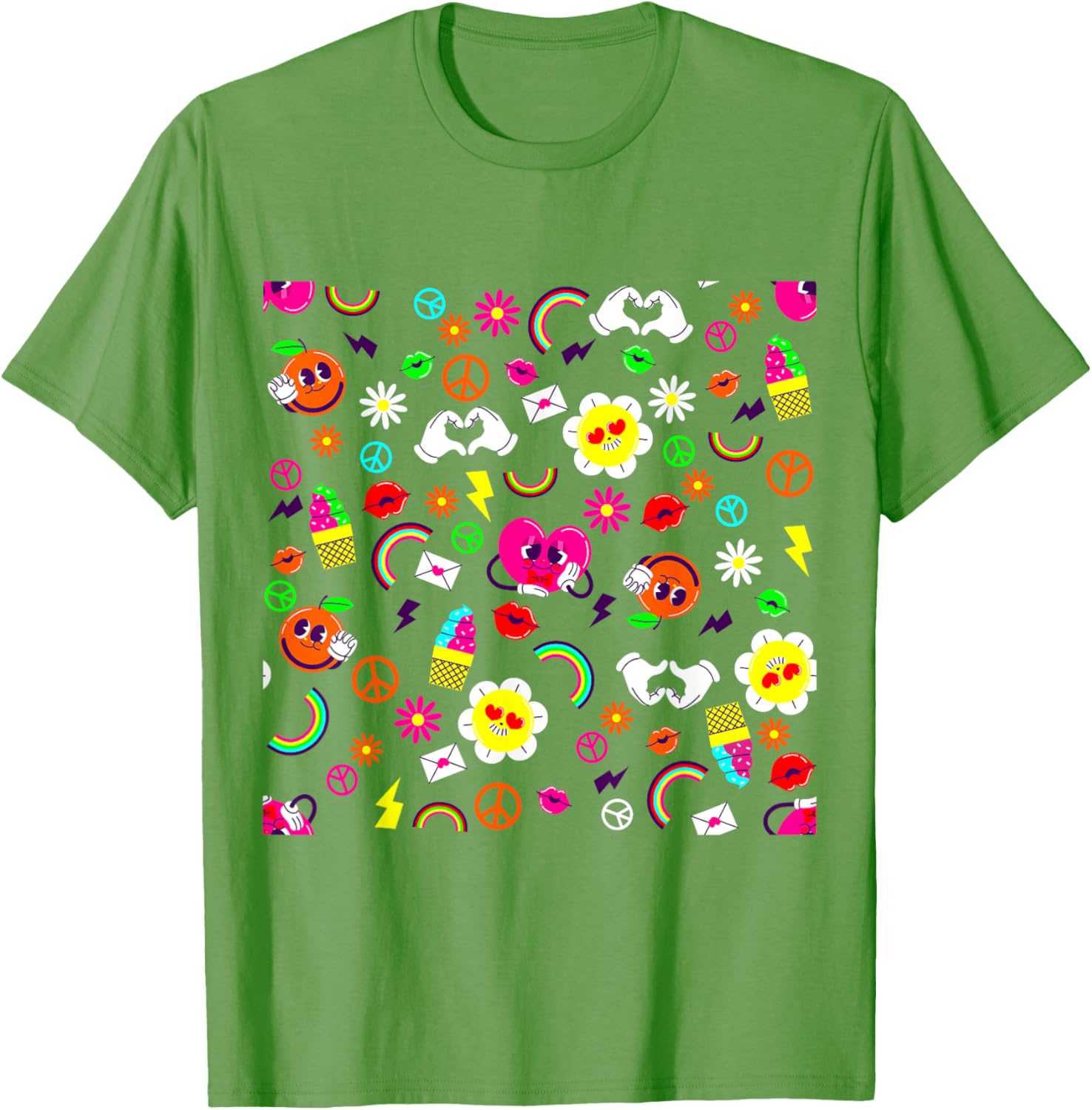 1960s Peace Sign T-Shirt with Groovy Rainbow Boho Pop Art Style - 1
