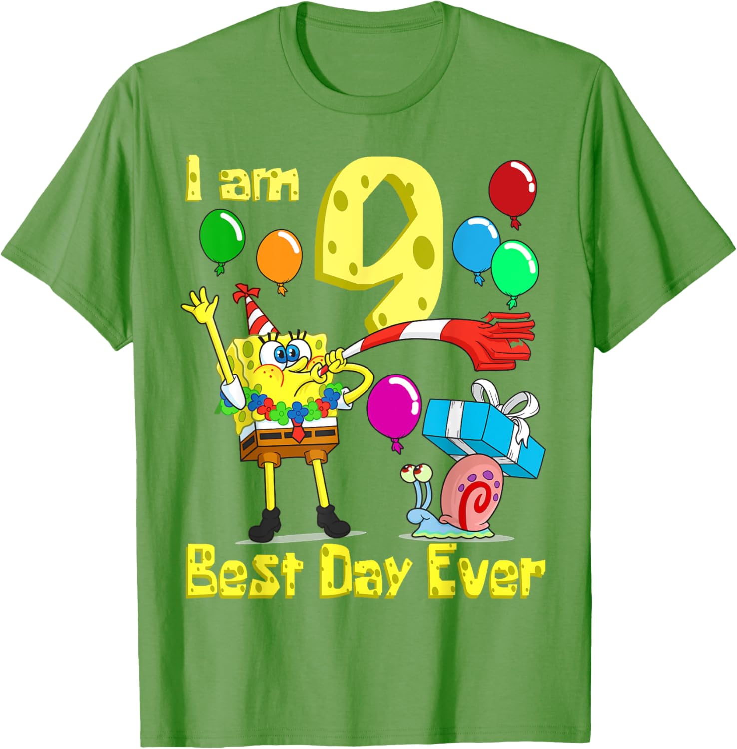 SpongeBob I Am 9 Years Old Birthday Party T-Shirt for Kids Fun Gift - 13