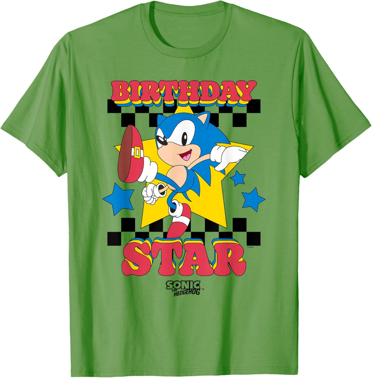 Sonic The Hedgehog Birthday Star Retro Big Chest Logo T-Shirt for Fans - 3