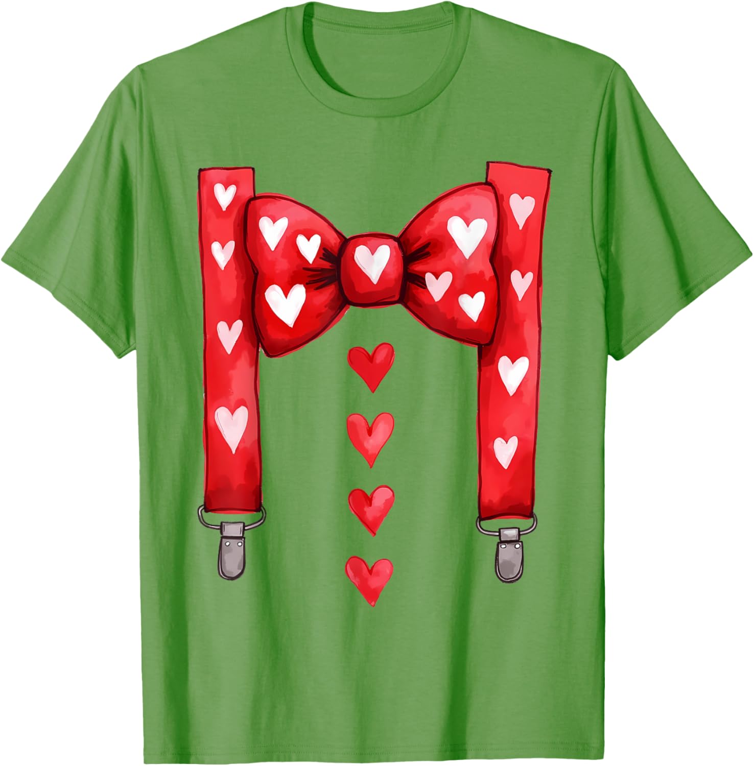 Red Hearts Bow Tie Suspenders T-Shirt for Toddler Boys Valentine's Day - 6