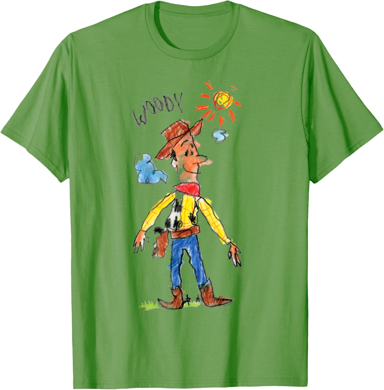 Toy Story Sheriff Woody Crayon Drawing T-Shirt for Kids and Adults - 5