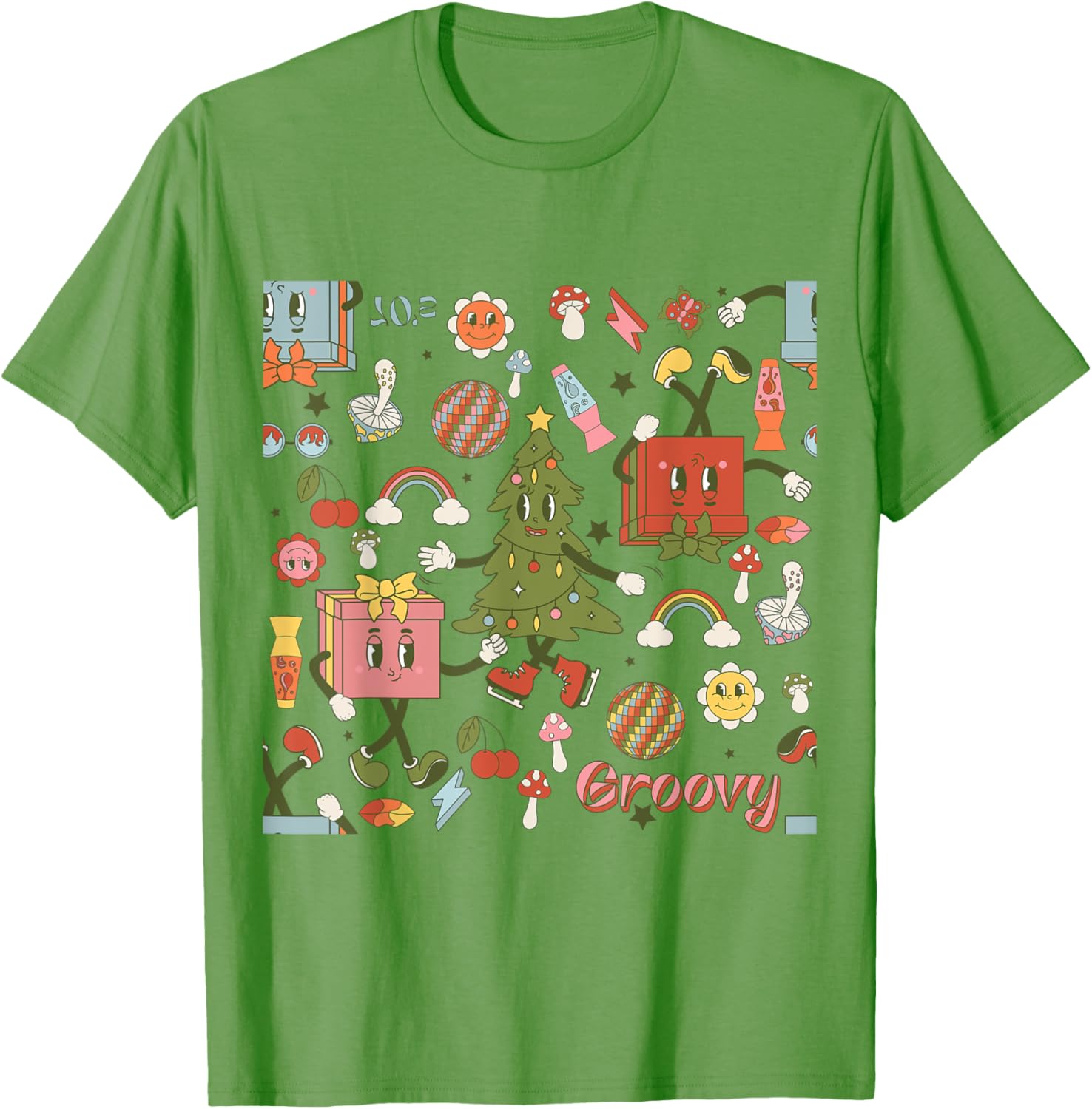 Retro 1970s Disco Christmas Tree Ugly Xmas T-Shirt for Fun Holiday Style - 26