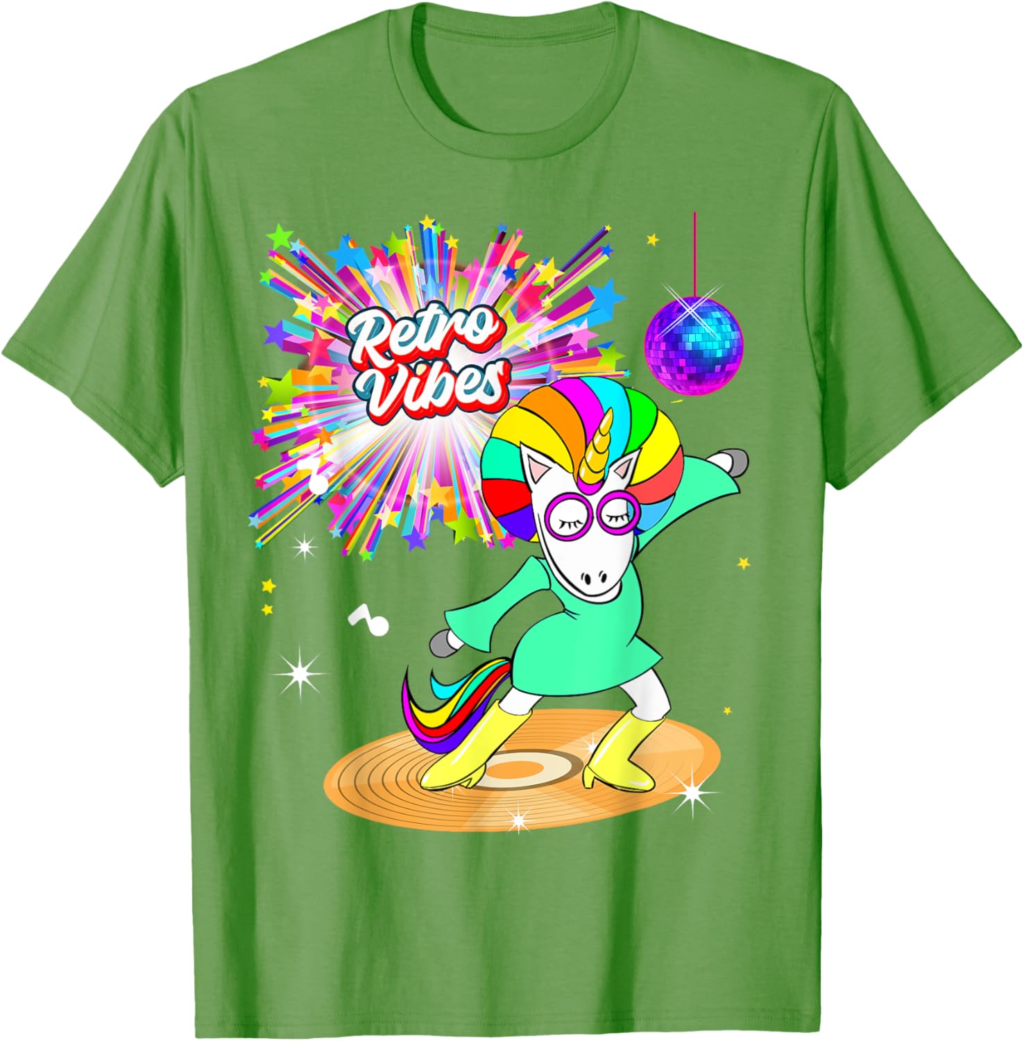 Retro Vibes Unicorn Dancing on Vinyl T-Shirt for Moms and Wives - 19