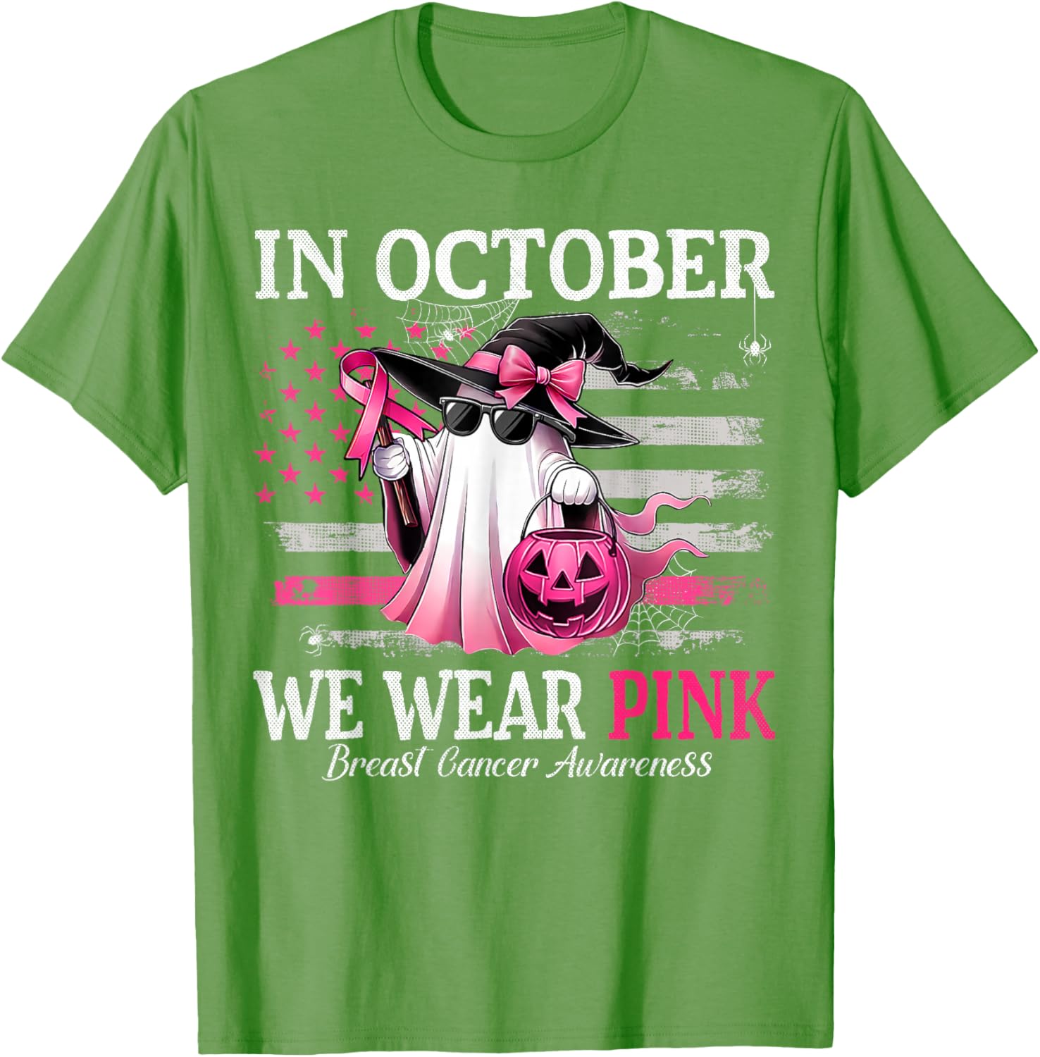 October Breast Cancer Awareness T-Shirt with Pink Ghost Witch Design - 17
