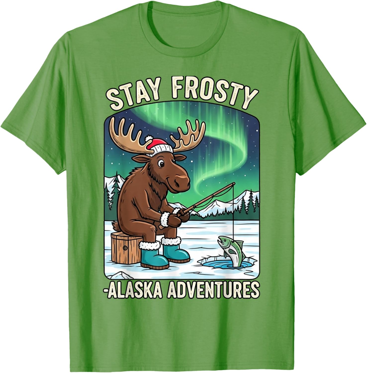 Stay Cold Frosty Moose Ice Fishing T-Shirt for Alaska Winter Adventures - 29