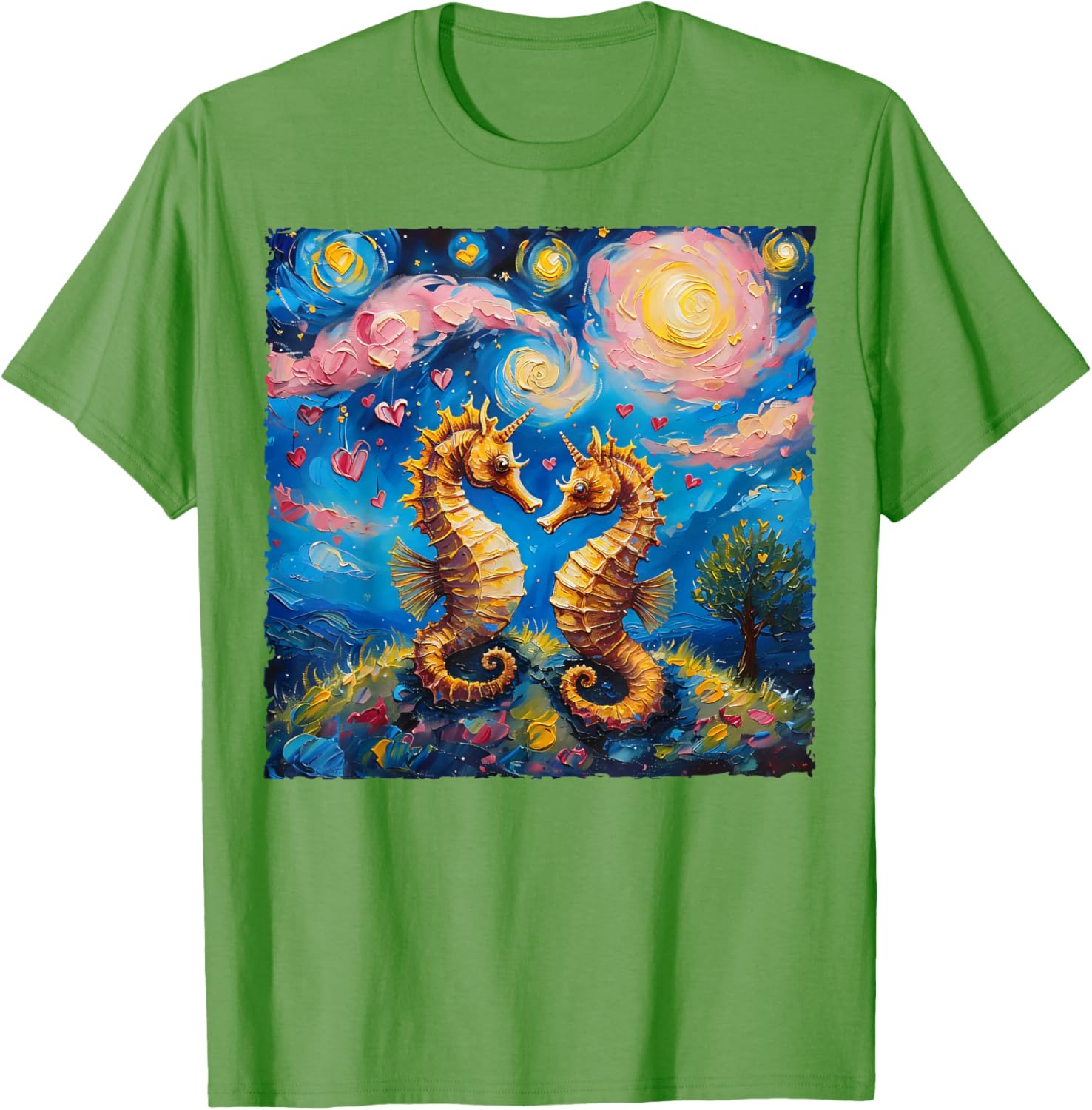Seahorse Van Gogh Starry Night Couples T-Shirt for Valentine's Day Gift - 19