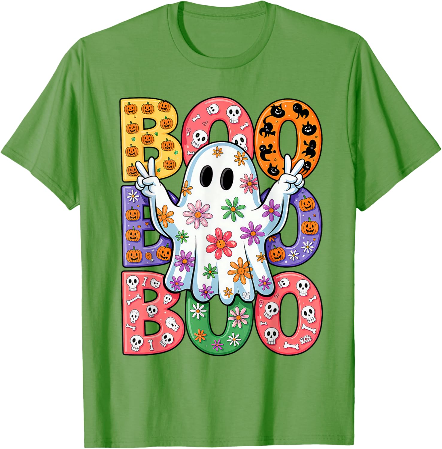 Cute Ghost Floral Halloween T-Shirt for Kids - Spooky Season Fun - 12