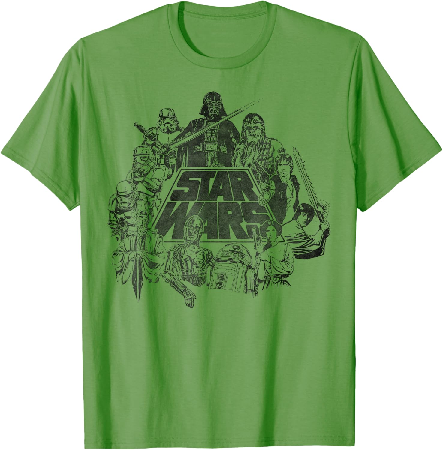 Star Wars Vintage Line Art T-Shirt Featuring Classic Characters - 9