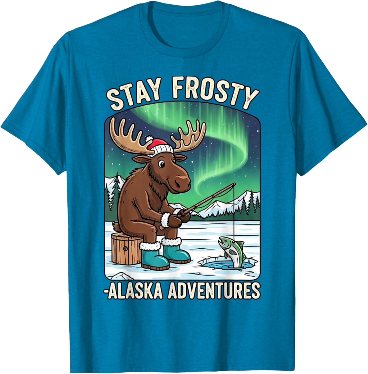 Stay Cold Frosty Moose Ice Fishing T-Shirt for Alaska Winter Adventures - 22