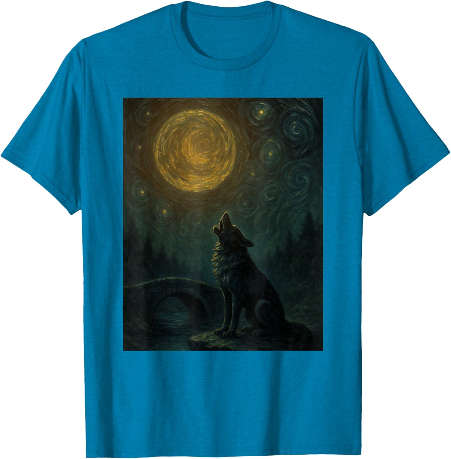 Wolf Starry Night Van Gogh Graphic T-Shirt for Art Lovers and Fashionistas - 9