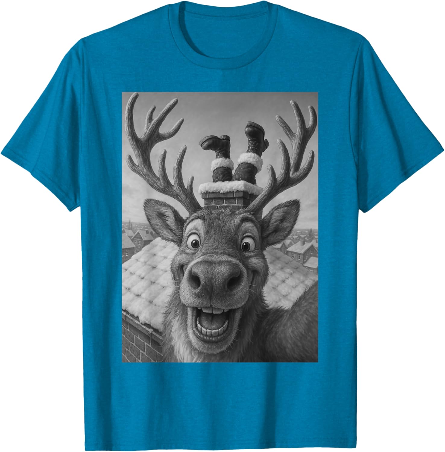 Funny Reindeer Selfie Santa Christmas T-Shirt for Kids and Adults - 4