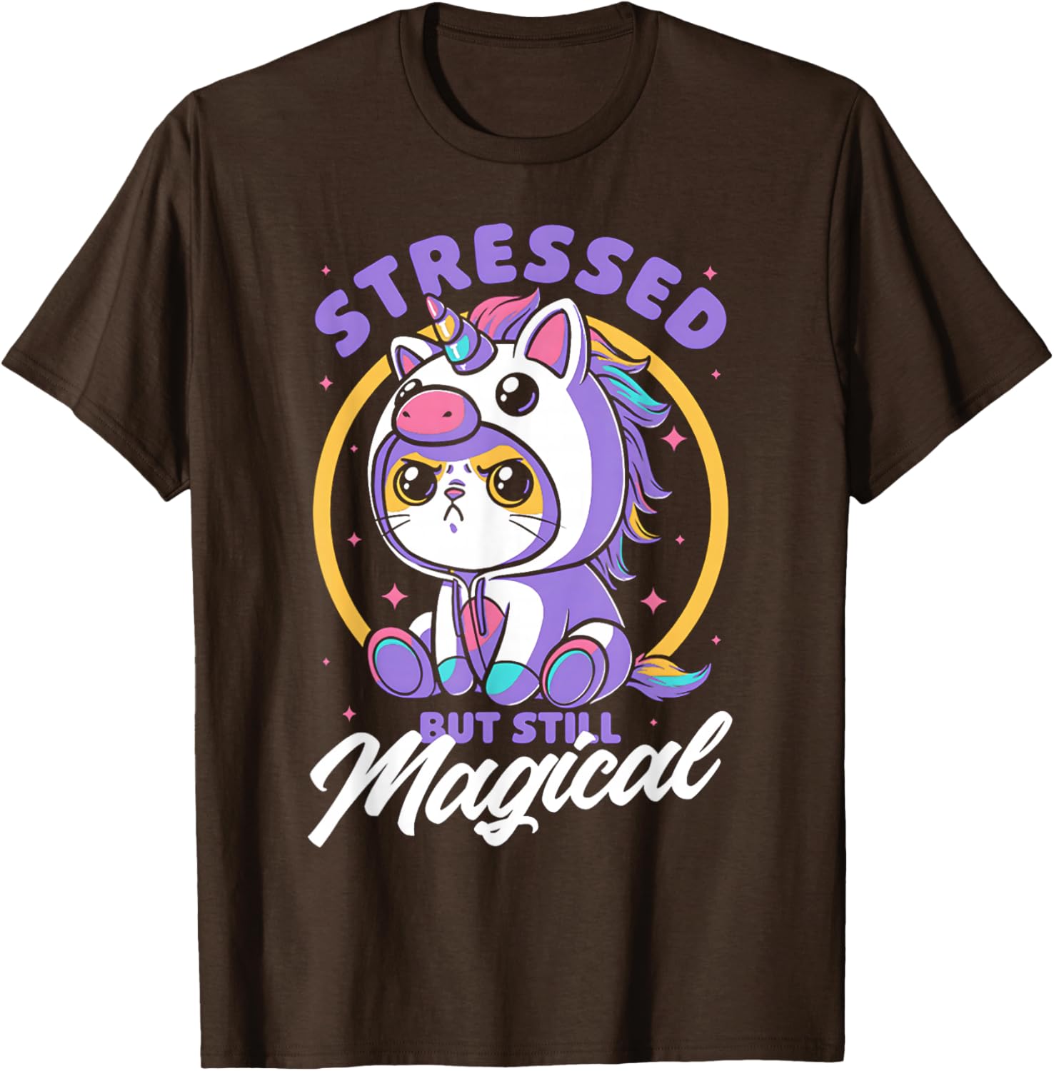 Stressed But Still Magical Cute Cat Unicorn T-Shirt for Cat Lovers - 8