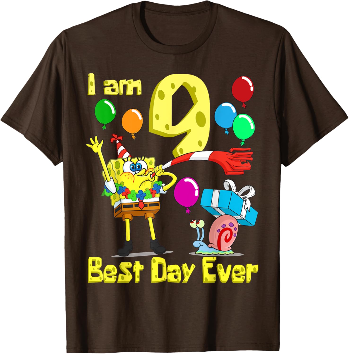 SpongeBob I Am 9 Years Old Birthday Party T-Shirt for Kids Fun Gift - 12