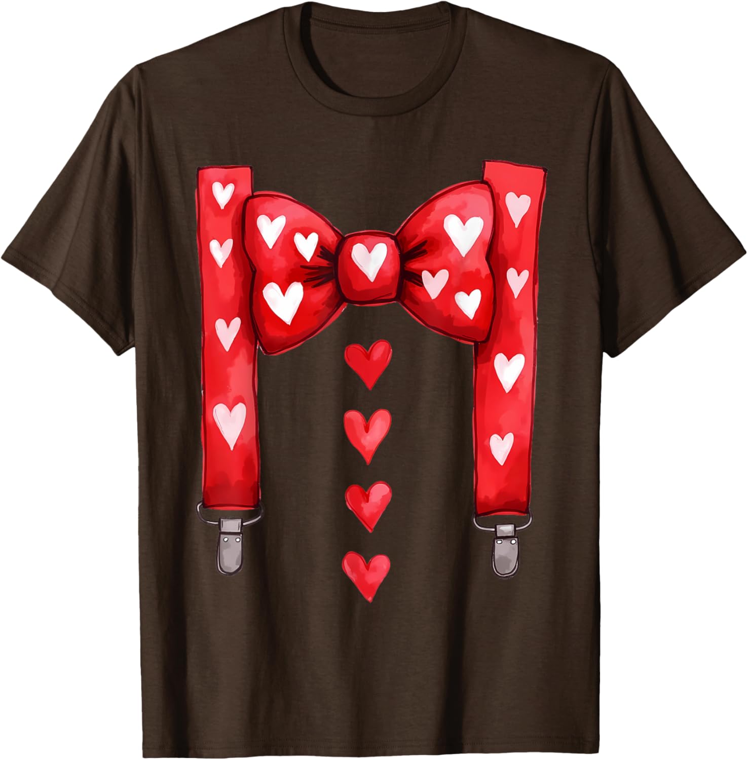 Red Hearts Bow Tie Suspenders T-Shirt for Toddler Boys Valentine's Day - 8