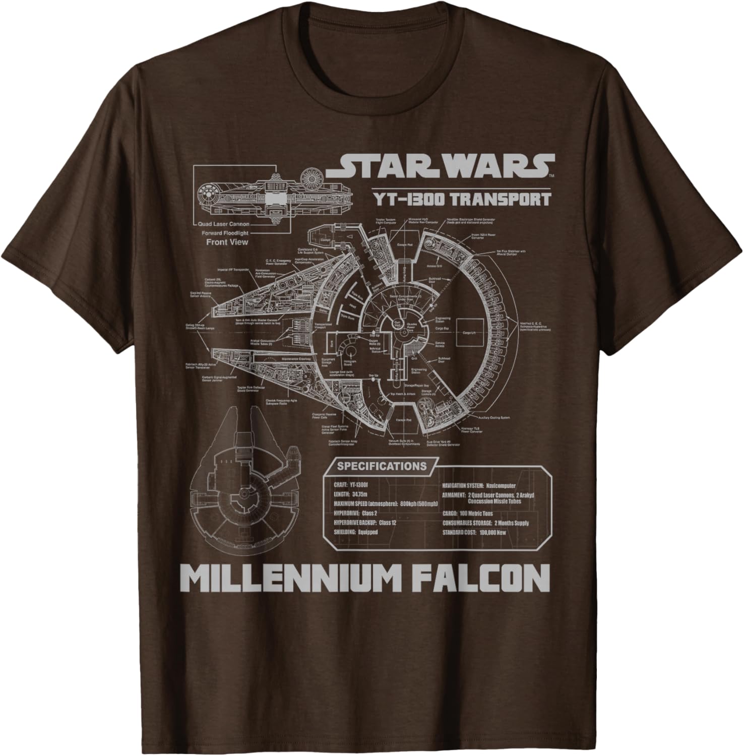 Star Wars Millennium Falcon Grey Schematics Graphic T-Shirt for Fans - 6