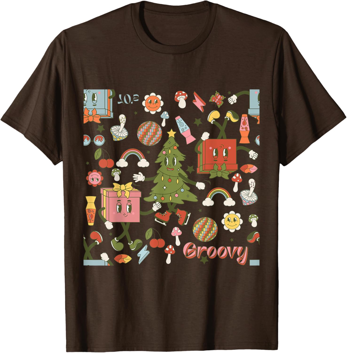 Retro 1970s Disco Christmas Tree Ugly Xmas T-Shirt for Fun Holiday Style - 19
