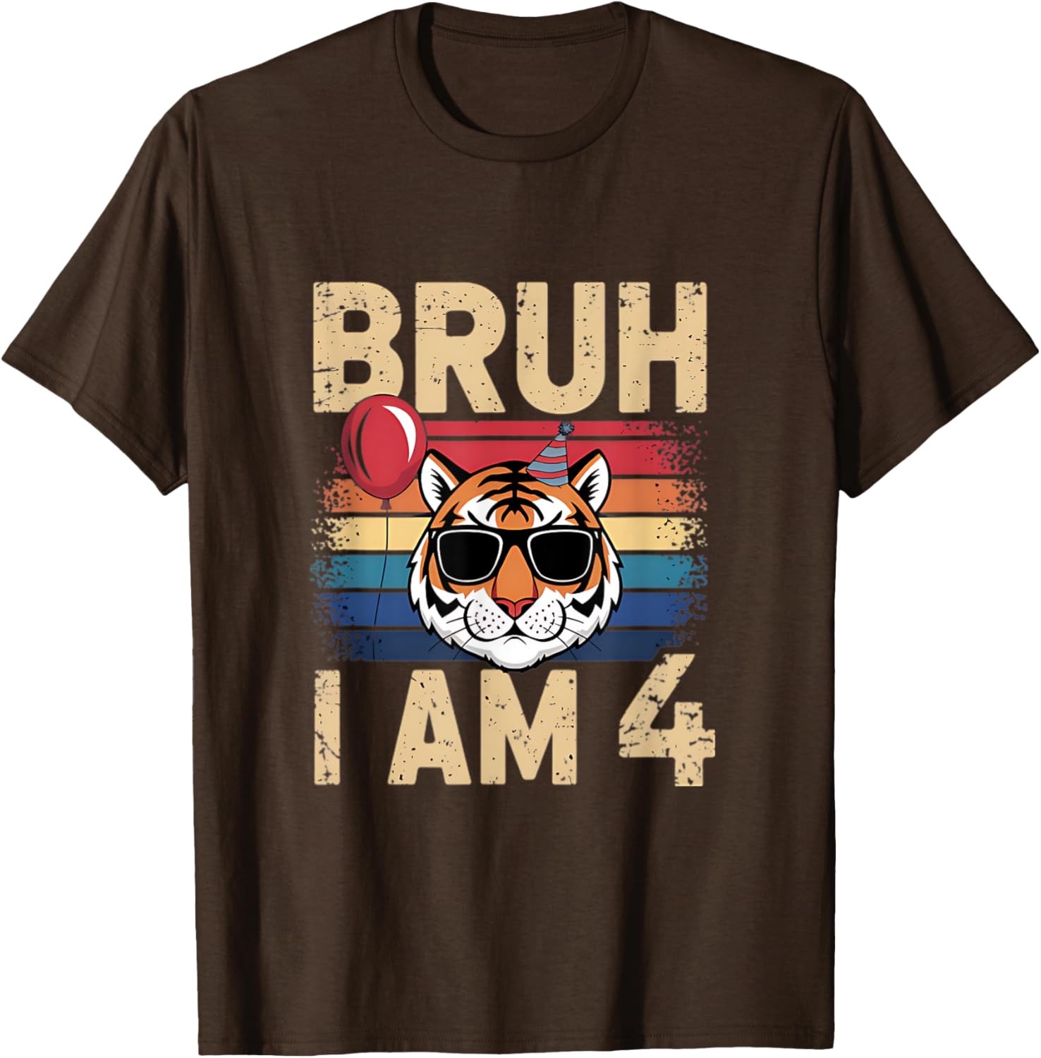 Retro Sunset Tiger Kids T-Shirt for 4th Birthday Celebration - 14