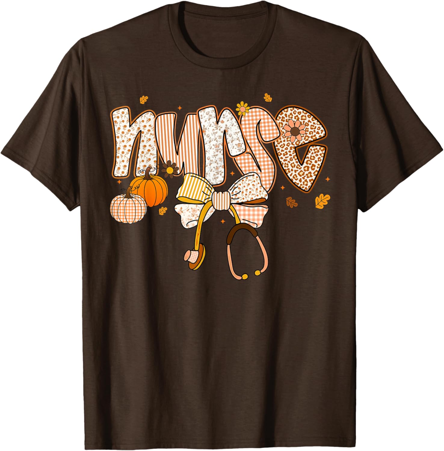 Pumpkin Nurse Thanksgiving Stethoscope Fall Scrub Top T-Shirt for ER - 12