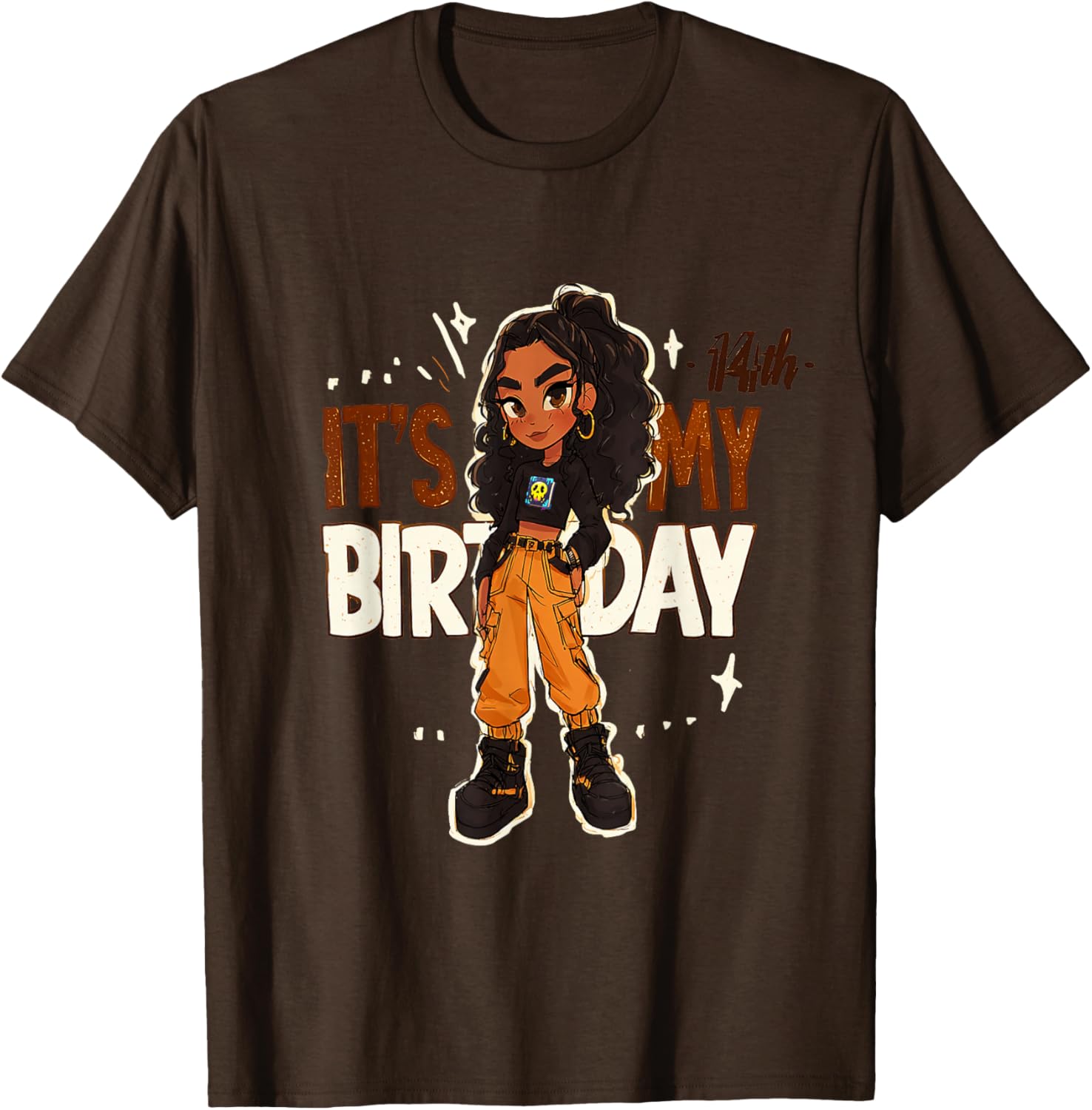 14th Birthday Girl Outfit with Cargo Pants and Curly Hair Art T-Shirt - 10