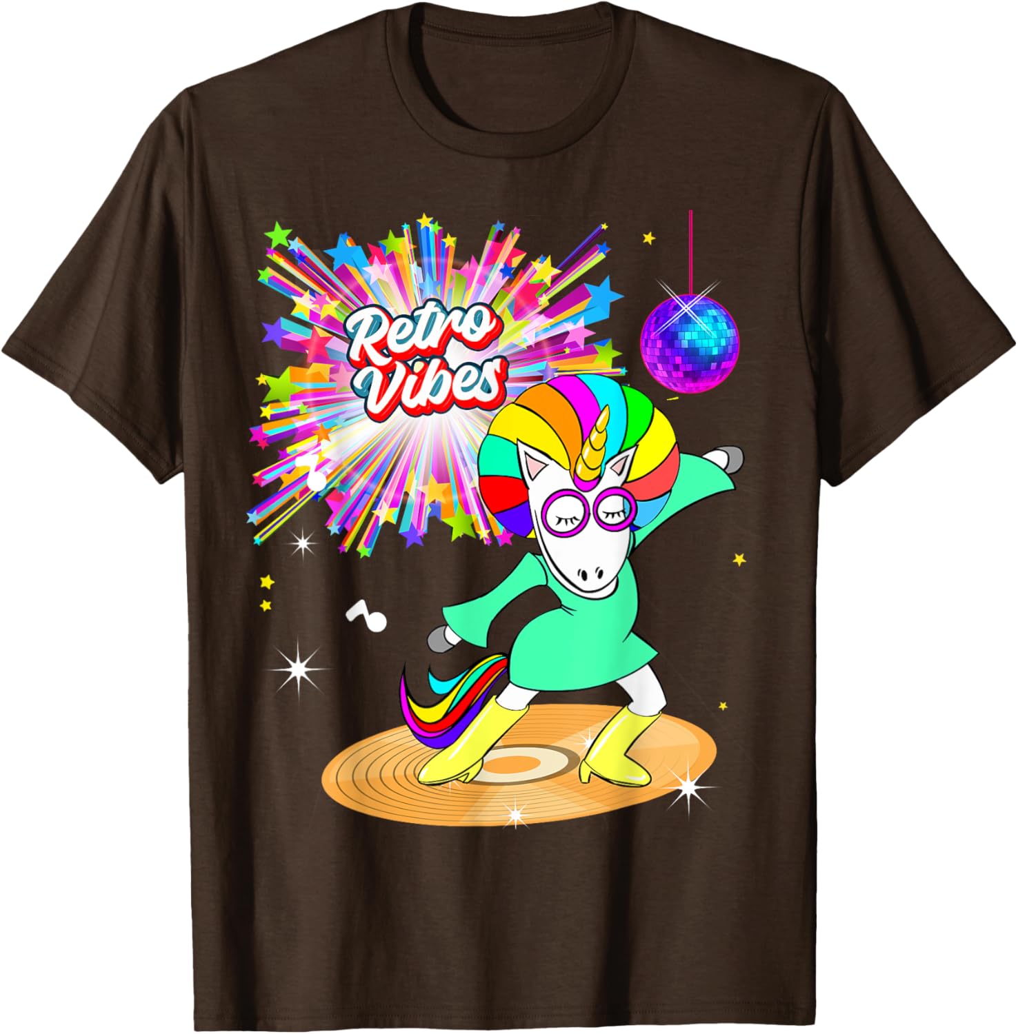 Retro Vibes Unicorn Dancing on Vinyl T-Shirt for Moms and Wives - 23