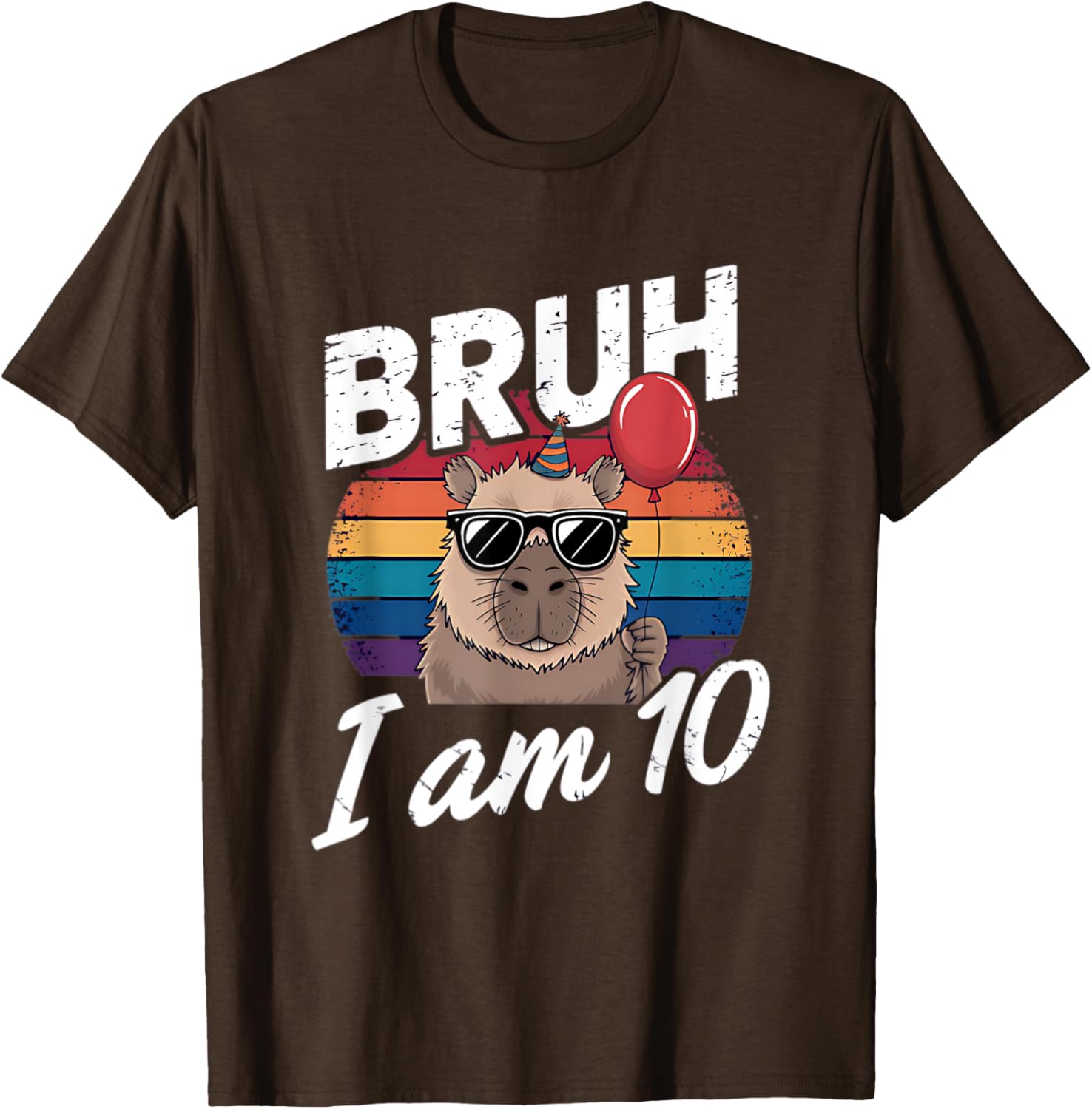 Retro Sunset Capybara T-Shirt for Kids' 10th Birthday Celebration - 16