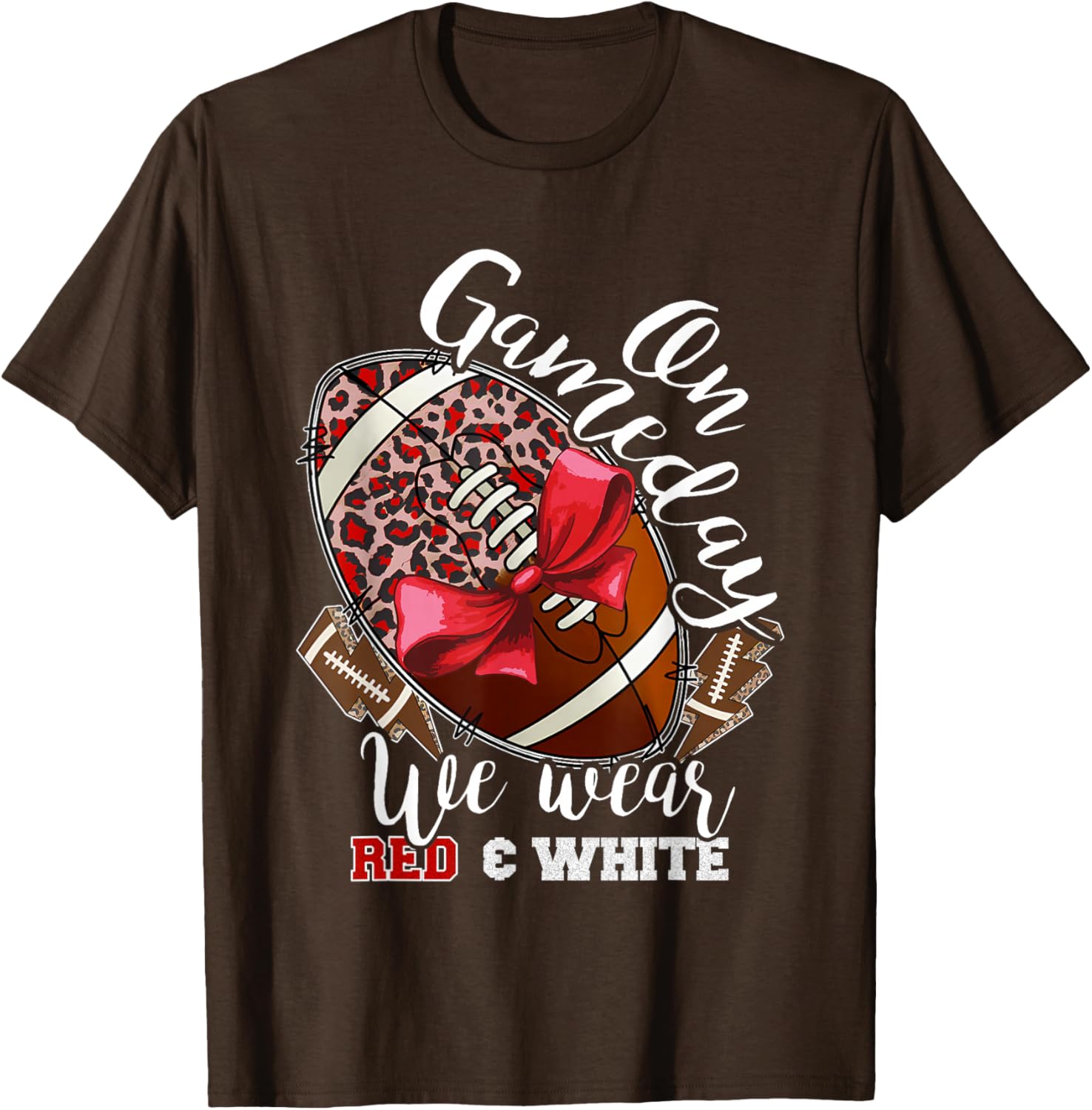 On Gameday Football We Wear Red and White School Spirit T-Shirt - 16