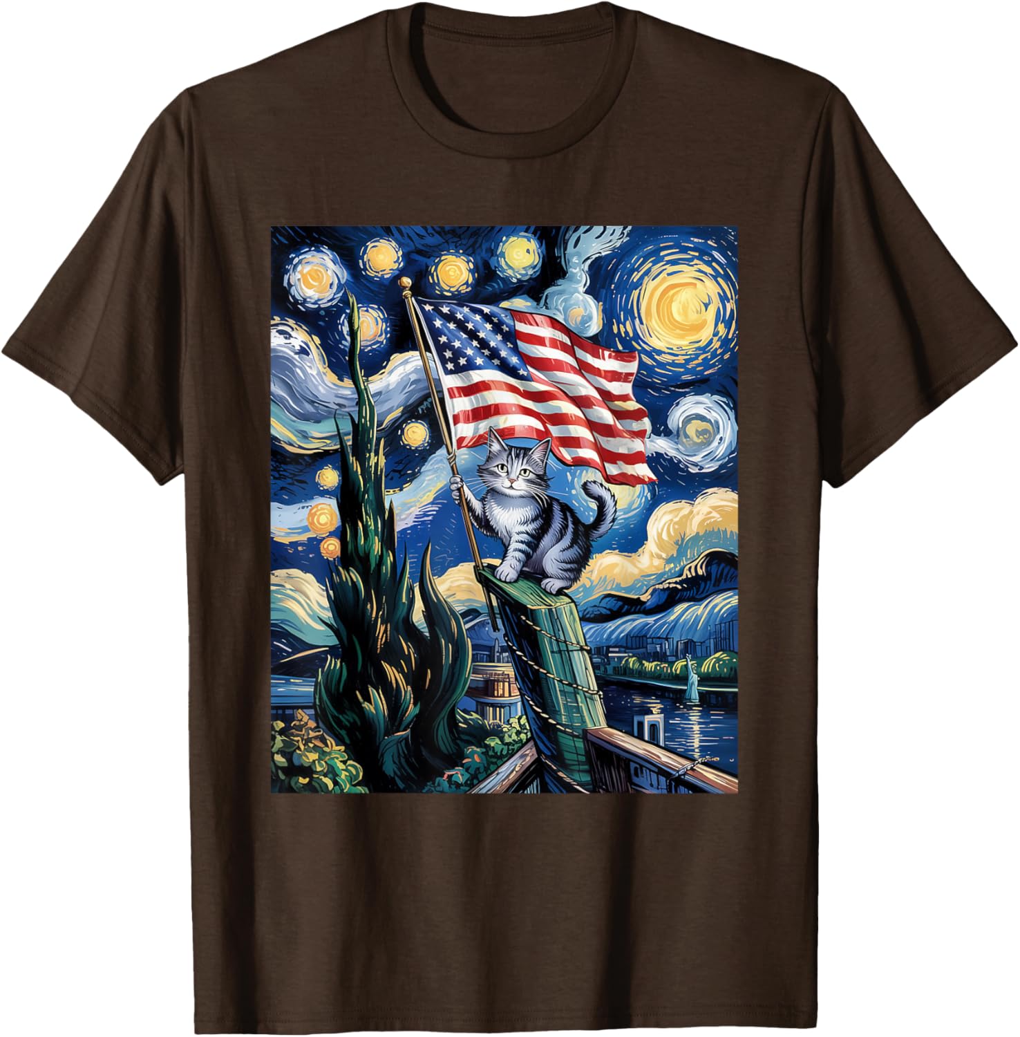 Starry Night Patriotic Cat T-Shirt for 4th of July Celebrate in Style - 21