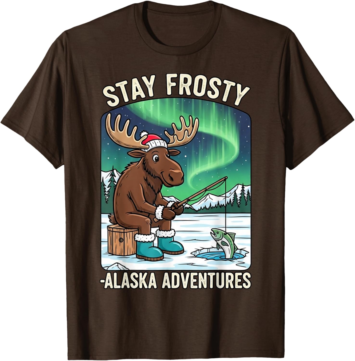 Stay Cold Frosty Moose Ice Fishing T-Shirt for Alaska Winter Adventures - 26