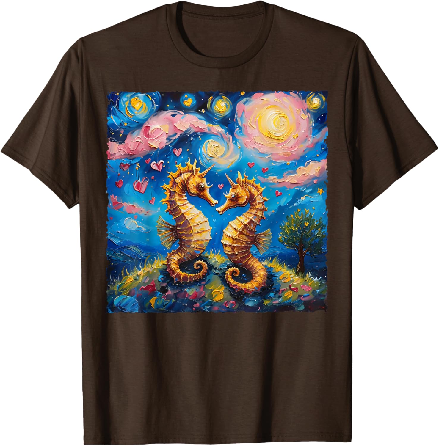Seahorse Van Gogh Starry Night Couples T-Shirt for Valentine's Day Gift - 5