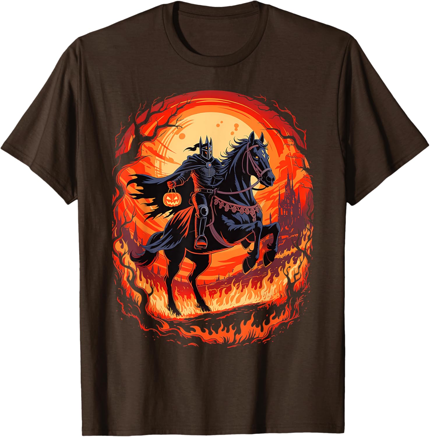 Spooky Pumpkin Headless Horseman Halloween T-Shirt for All Ages - 19